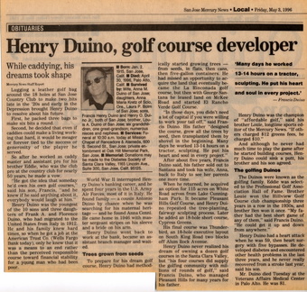 Obituary for Henry Duino,golf course developer; April 30, 1996