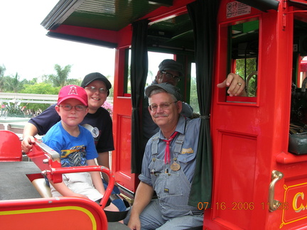 Justin & David riding on the tender of the Disney Railroad! (Dad got to, too, but he had to take the picture)