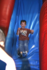 Owen screaming down the slide